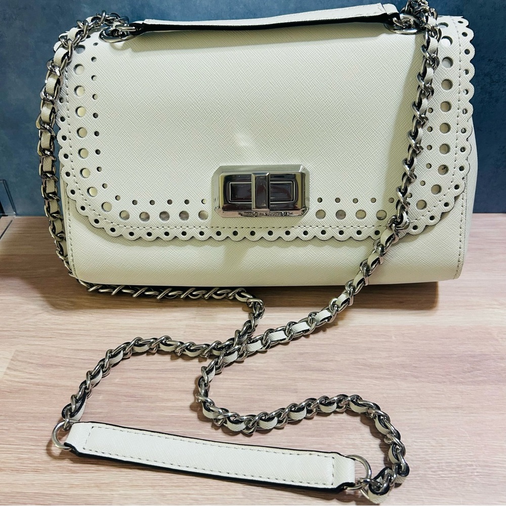 Michael Kors Hannah White Saffiano Leather Scallop Perforated Crossbody NWOT